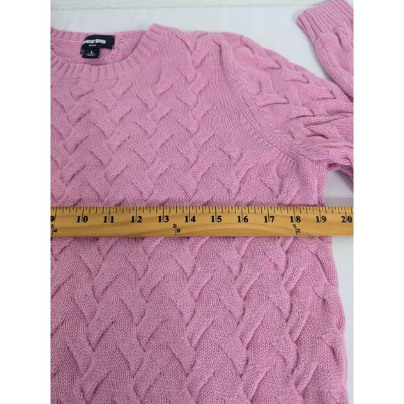 Lands End Sweater Womens Large Pink Cableknit Drifter Fisherman Cotton Academia - Picture 7 of 8